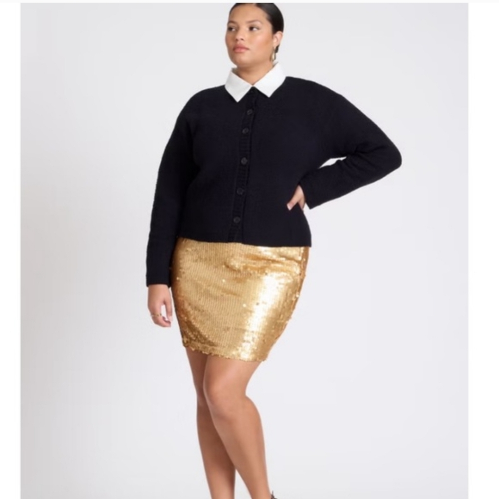 Eloquii Paillette Sequin Mini Skirt Size 14 Gold Shabby Chic Glam Mob Wife NEW